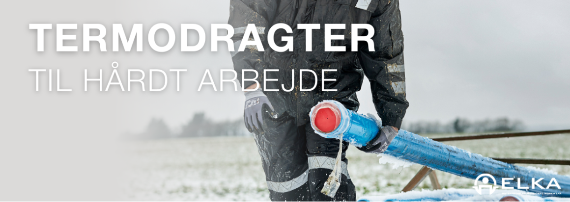 ermodragter til hrdt arbejde. Arbejder i termodragt brer bl rr i vintervejr. ELKA-logo.